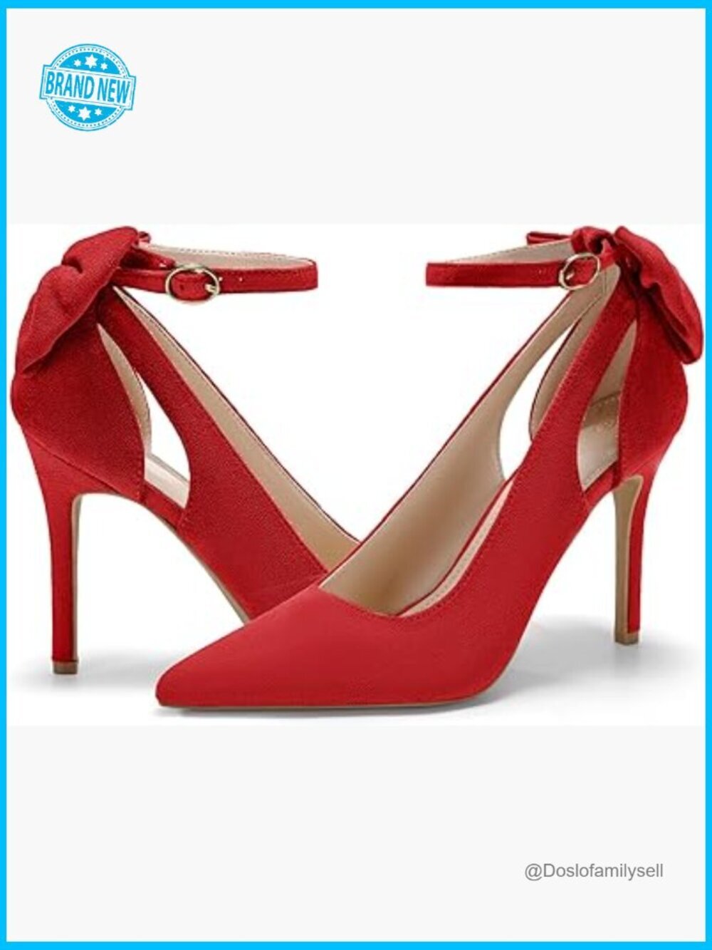 Women's Pointed Toe Stiletto Heels Ankle Strap D'Orsay Pumps Bow Back Dress